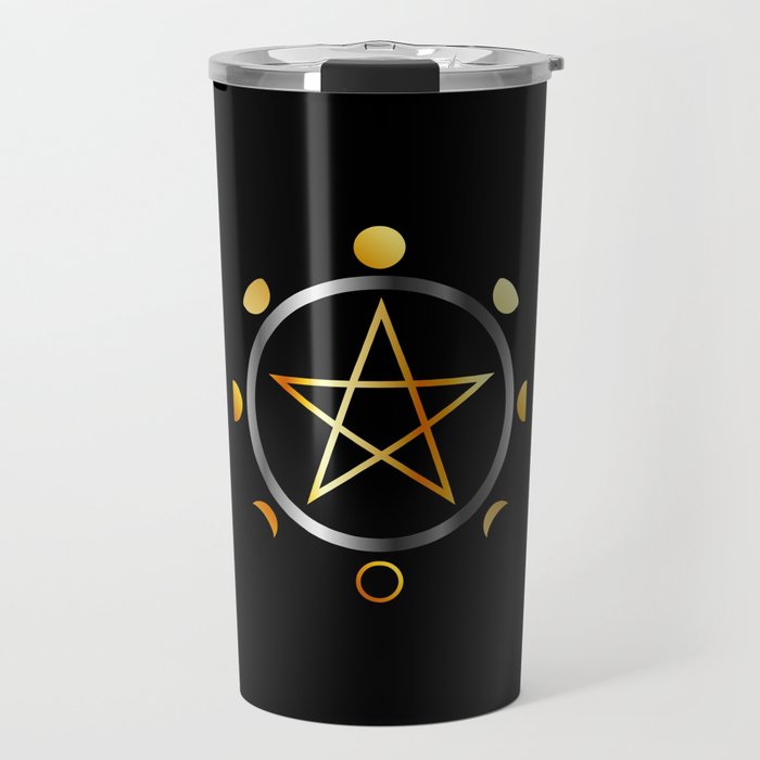 Phases of the moon and golden pentacle Travel Mug