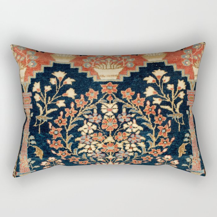 Kashan Poshti  Antique Central Persian Rug Print Rectangular Pillow
