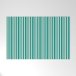 [ Thumbnail: Beige and Dark Cyan Colored Lined Pattern Welcome Mat ]