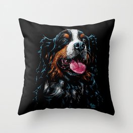 Bernese Mountain Dog - Dramatic and Colourful Pastel Art on Black Paper - Your New Best Friend Throw Pillow