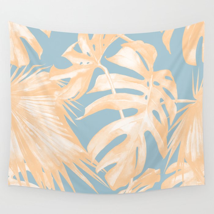 Tropical Leaves Citrus on Ocean Blue Wall Tapestry