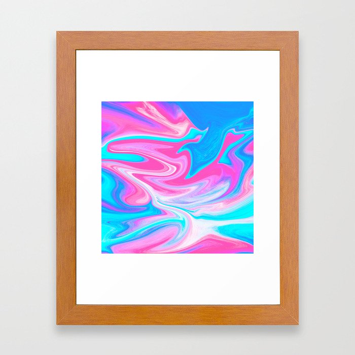 Modern Abstract Pink Turquoise Blue Bright Marble Effect Framed Art Print By Girlytrend Society6