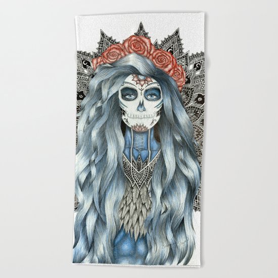 Day of the Dead Woman Mandala Beach Towel