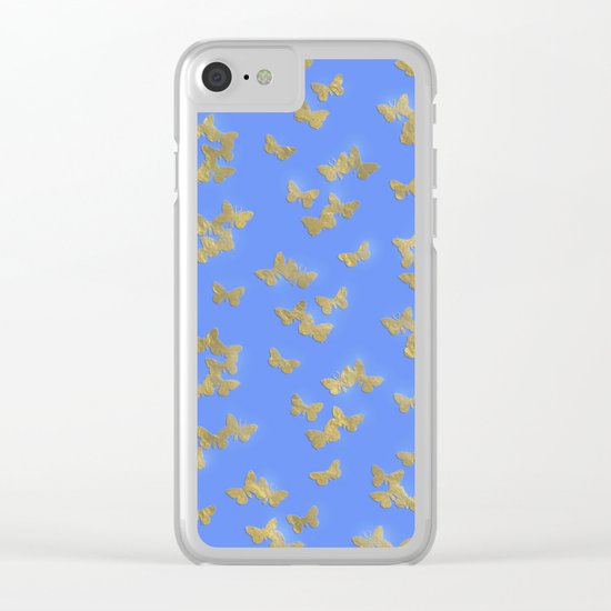 Golden butterflies on blue backround- Beautiful pattern Clear iPhone Case