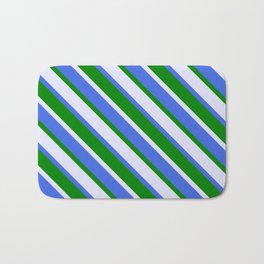 [ Thumbnail: Lavender, Royal Blue, and Green Colored Striped/Lined Pattern Bath Mat ]