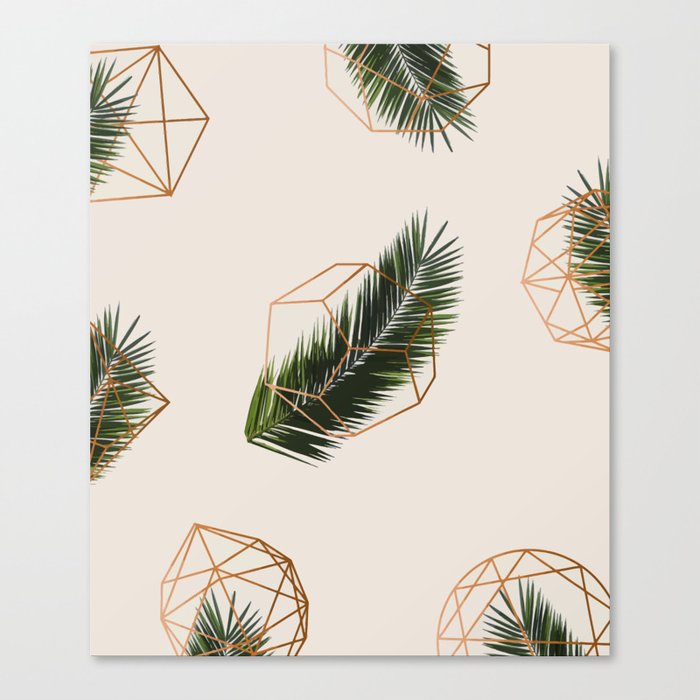 Palm + Geometry | Tropical Botanical Nature Plants Beachy | Gold Abstract Graphic Eclectic Boho Canvas Print