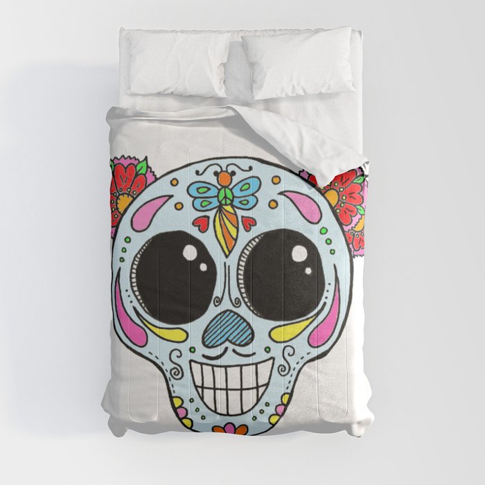 Sugar skull with flowers and bee Comforter
