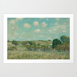 Vintage Painting - Antique Oil Painting - Farmhouse Summer Field Country Landscape Art Print