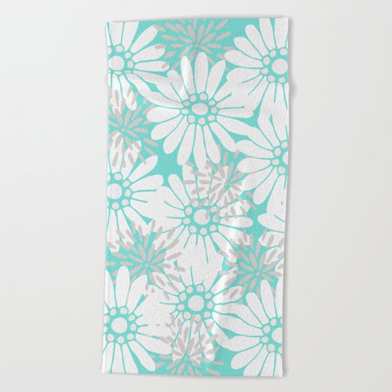 Summer Flowers Turquoise Beach Towel