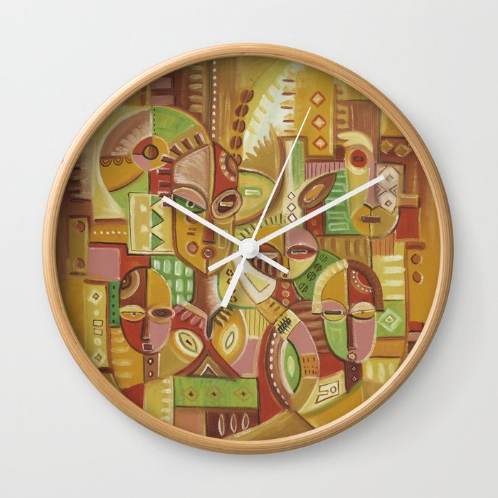 Happy Family golden surreal African painting Wall Clock