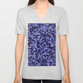 Purple & Black Color Hexagon Honeycomb Design V Neck T Shirt