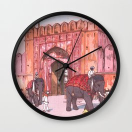 Ajmer Gate, Jaipur by Yoshida Hiroshi - Japanese Vintage Ukiyo-e Woodblock Painting Wall Clock | Japan, Woodblock, Ukiyo E, Yoshida, India, Series, Japanese, Vintage, Travel, And 