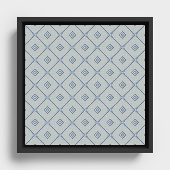 Grey Blue Square Pattern Framed Canvas
