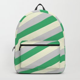 [ Thumbnail: Beige, Light Grey & Sea Green Colored Lined Pattern Backpack ]