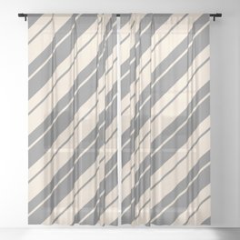 [ Thumbnail: Grey & Beige Colored Lined Pattern Sheer Curtain ]