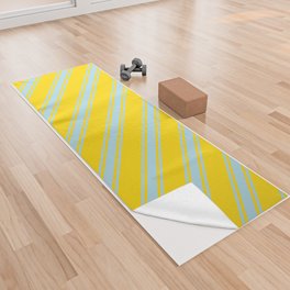 [ Thumbnail: Yellow & Light Blue Colored Lined/Striped Pattern Yoga Towel ]