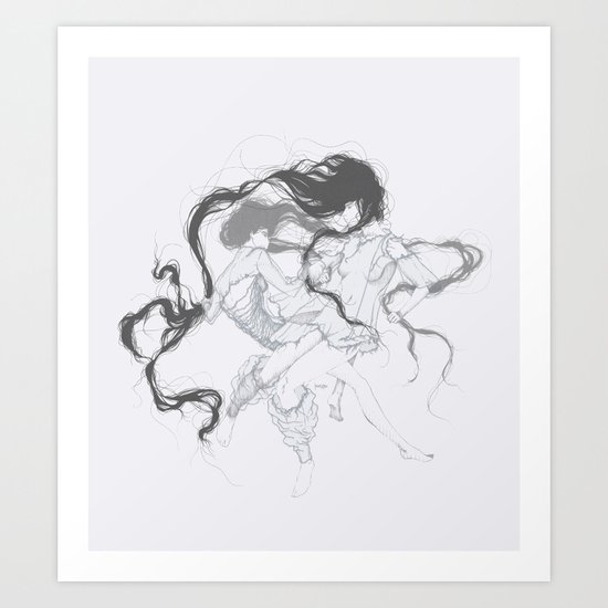 Girls fighting dressed in Marques'Almeida Art Print