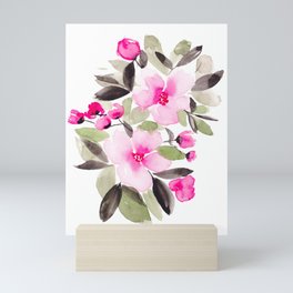 Modern elegant bright and pastel pink floral watercolor greenery Mini Art Print