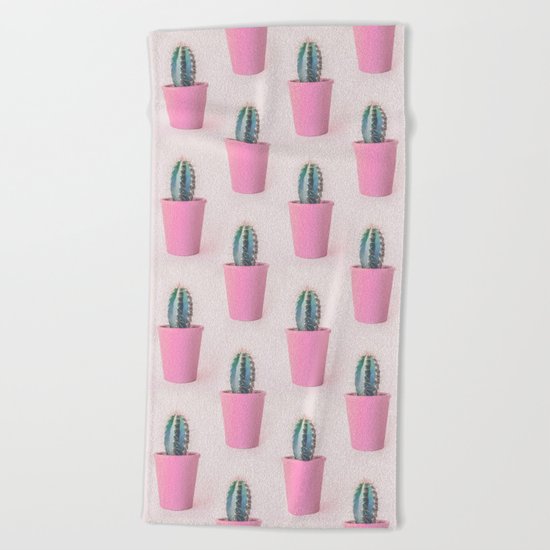 Single Cactus Pot in soft pastel Colors Beach Towel