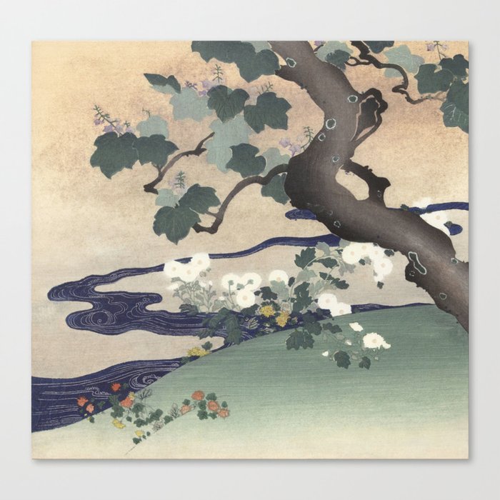 Tree and Chrysanthemums  Canvas Print