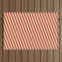 [ Thumbnail: Red & Powder Blue Colored Lines Pattern Outdoor Rug ]