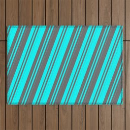 [ Thumbnail: Cyan & Dim Gray Colored Lines Pattern Outdoor Rug ]