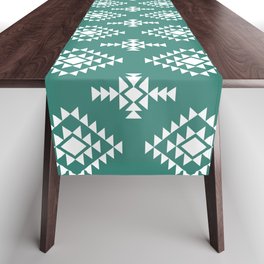 Green Blue and White Native American Tribal Pattern Table Runner