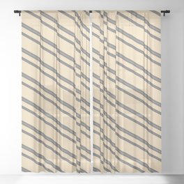 [ Thumbnail: Dim Gray & Tan Colored Striped/Lined Pattern Sheer Curtain ]