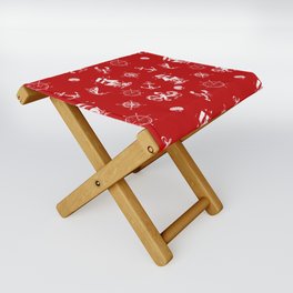 Red And White Silhouettes Of Vintage Nautical Pattern Folding Stool