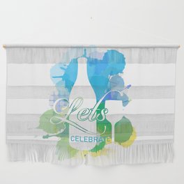 Happy New year celebration with champagne bottle and glass watercolor splash in cool color scheme	 Wall Hanging