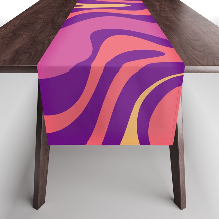 Retro Liquid Swirl Abstract Pattern 5 Purple Orange Yellow Table Runner