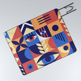 Bauhaus geometric abstract elements with eyes and simple forms. Modern style shapes, minimalistic retro design. Hipster 20s trend collage, illustration.  Picnic Blanket