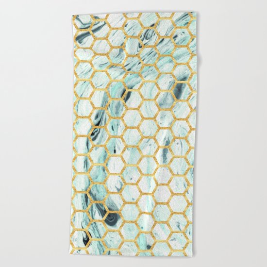 Teal + Gold #society6 #decor #buyart Beach Towel