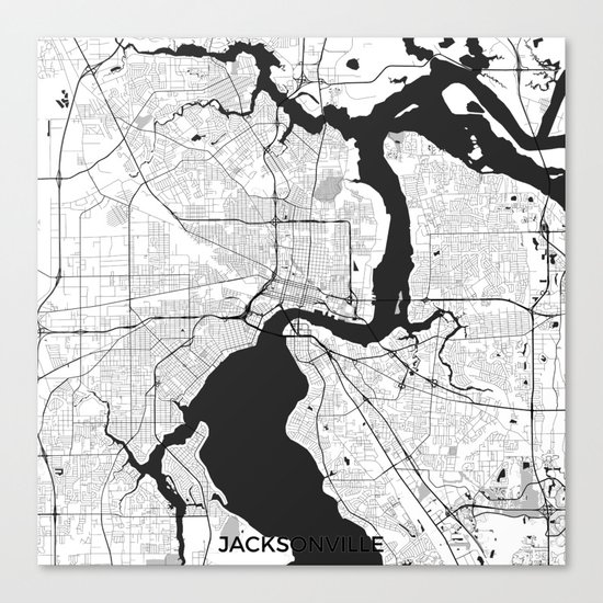 Jacksonville Map Gray Canvas Print