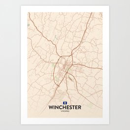 Winchester, Virginia, United States - Vintage City Map Art Print