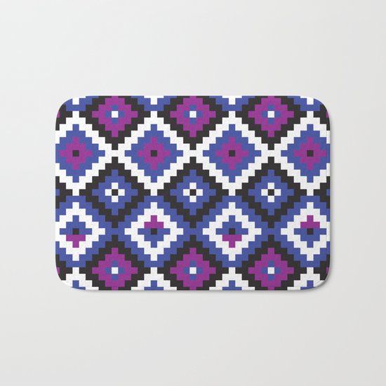 Aztec pattern - blue, purple, black, white Bath Mat