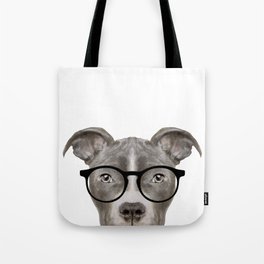 Pit bull with glasses Dog illustration original painting print Tote Bag