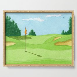 Golf Course Putting Green Watercolor Painting Serving Tray