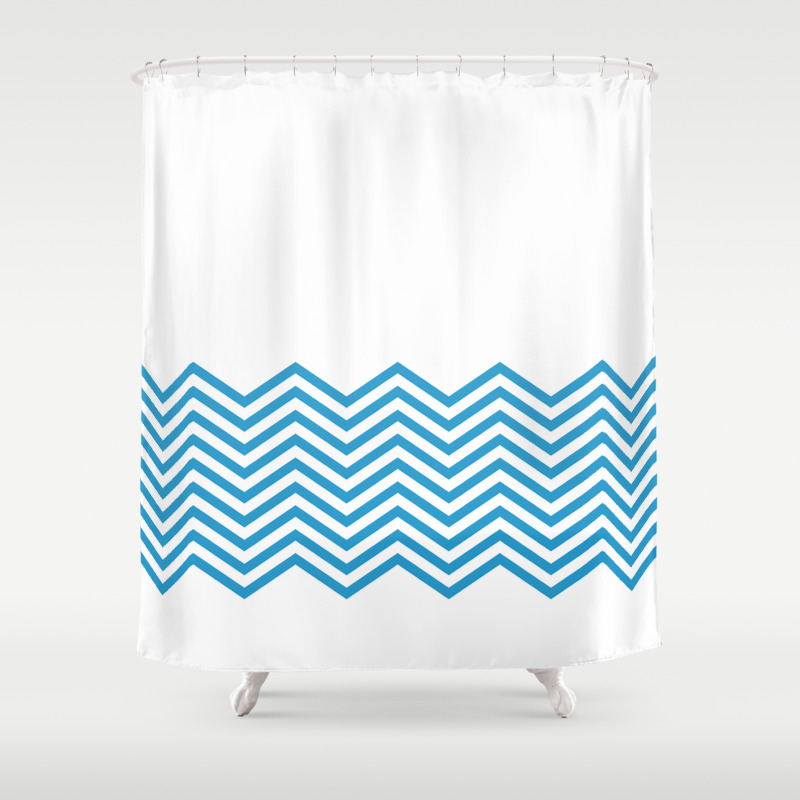 blue chevron shower curtain
