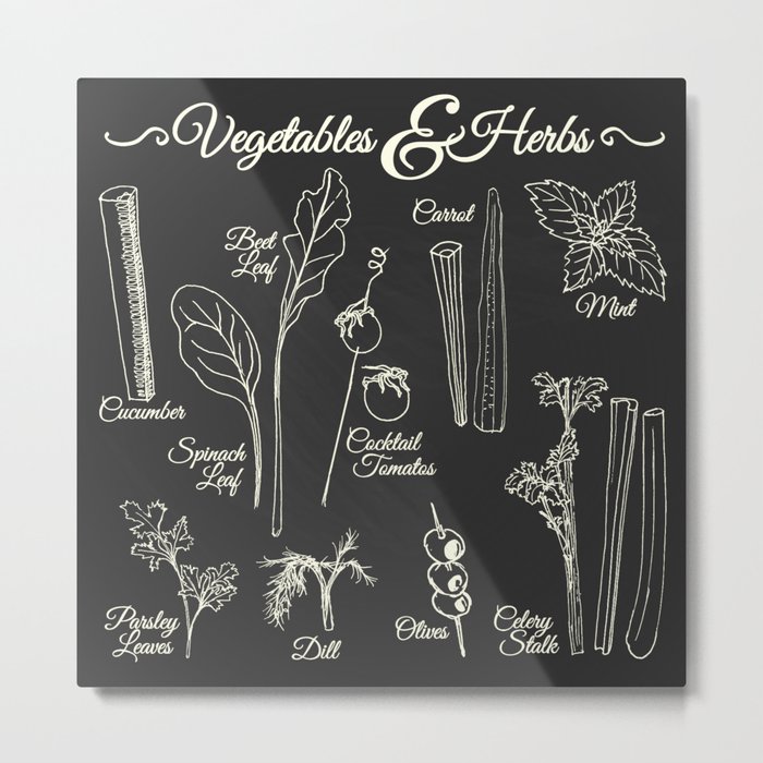 Vegetables and herbs drawn on chalkboard  Metal Print