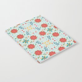 Modern Holiday Poinsettia and Floral Print light blue background Notebook