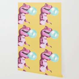 Bubble Gum Pink T-rex in Yellow Wallpaper