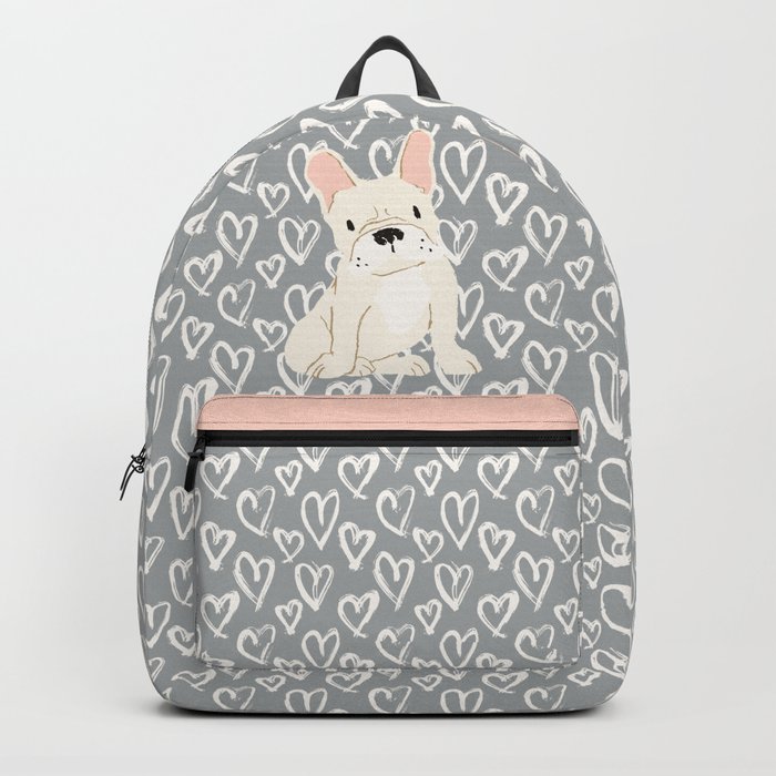 Cream French Bulldog and Hearts Backpack by JunkyDotCom Society6