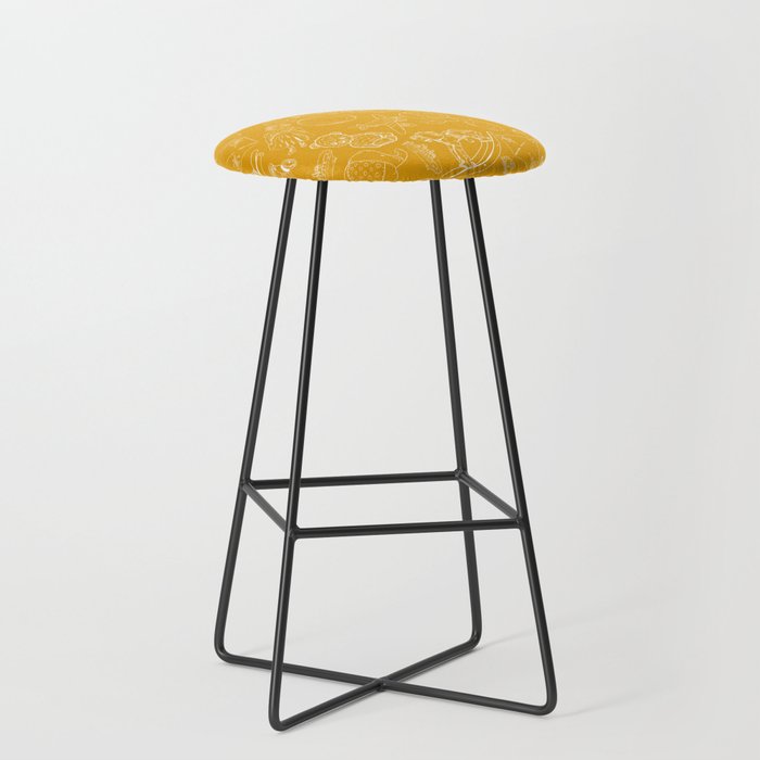 Mustard and White Toys Outline Pattern Bar Stool