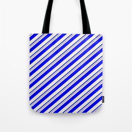 [ Thumbnail: Beige & Blue Colored Striped Pattern Tote Bag ]