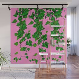 GREEN IVY HANGING LEAVES & VINES ON PINK Wall Mural