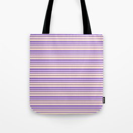[ Thumbnail: Bisque & Purple Colored Lines/Stripes Pattern Tote Bag ]