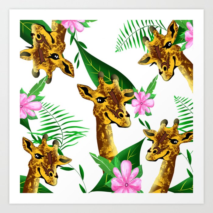 Giraffe floral pattern Art Print