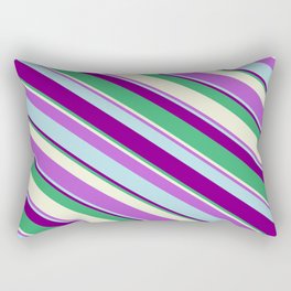 [ Thumbnail: Eye-catching Orchid, Powder Blue, Purple, Sea Green & Beige Colored Stripes/Lines Pattern Rectangular Pillow ]
