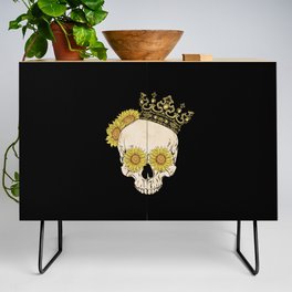 Skull with crown and sunflowers Credenza